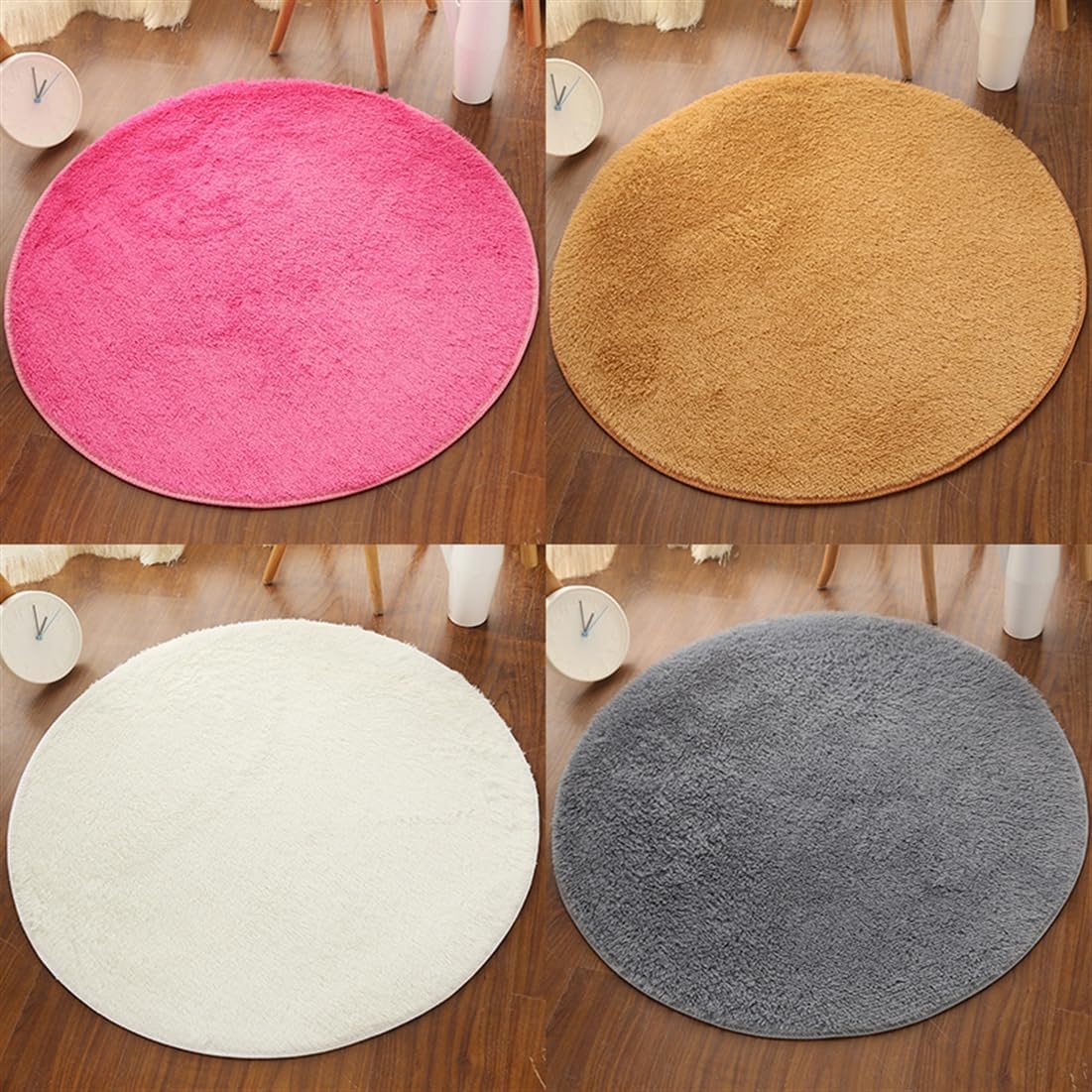 Skiennix Plush Round Rug - Soft Indoor Modern Area Rug for Kids' Bedroom | Grey 2 Feet
