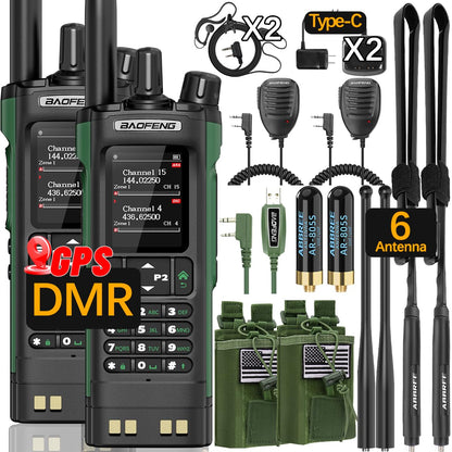 BAOFENG DM32 DMR Radio Ham Radio 10W Handheld Long Range Rechargeable Walkie Talkies GPS DM-32UV Digital NOAA 5RM Tactical Radio USB-C Charger for Hunting Survival Gear,2Pack