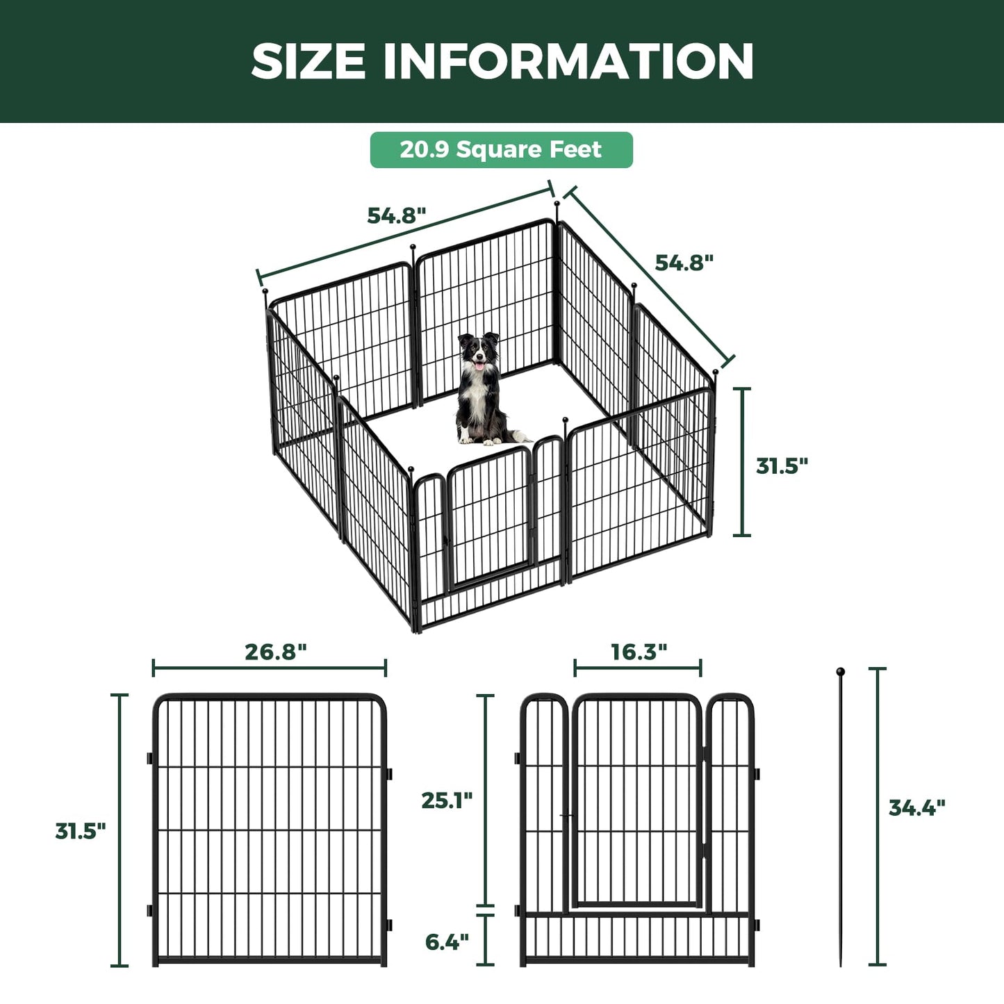 FXW Rollick Unleashed Dog Playpen for Indoor, Yard, RV Camping, 32 inch 8 Panels for Small and Medium Dogs│Patented