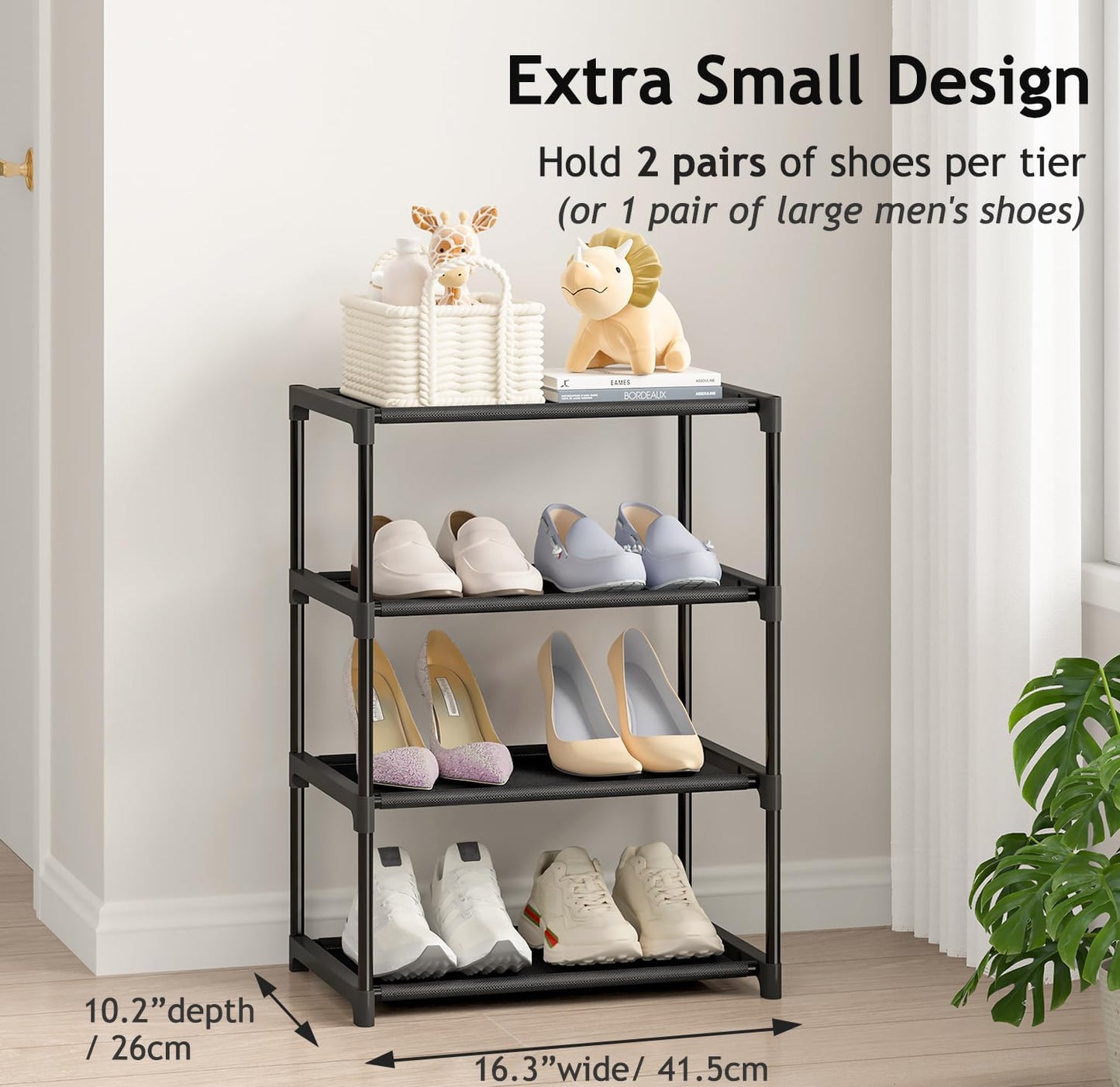 Autonomier 4-Tier Extra Small Shoe Rack - Narrow Stackable Organizer for Kids & Adults | 16.3" Wide