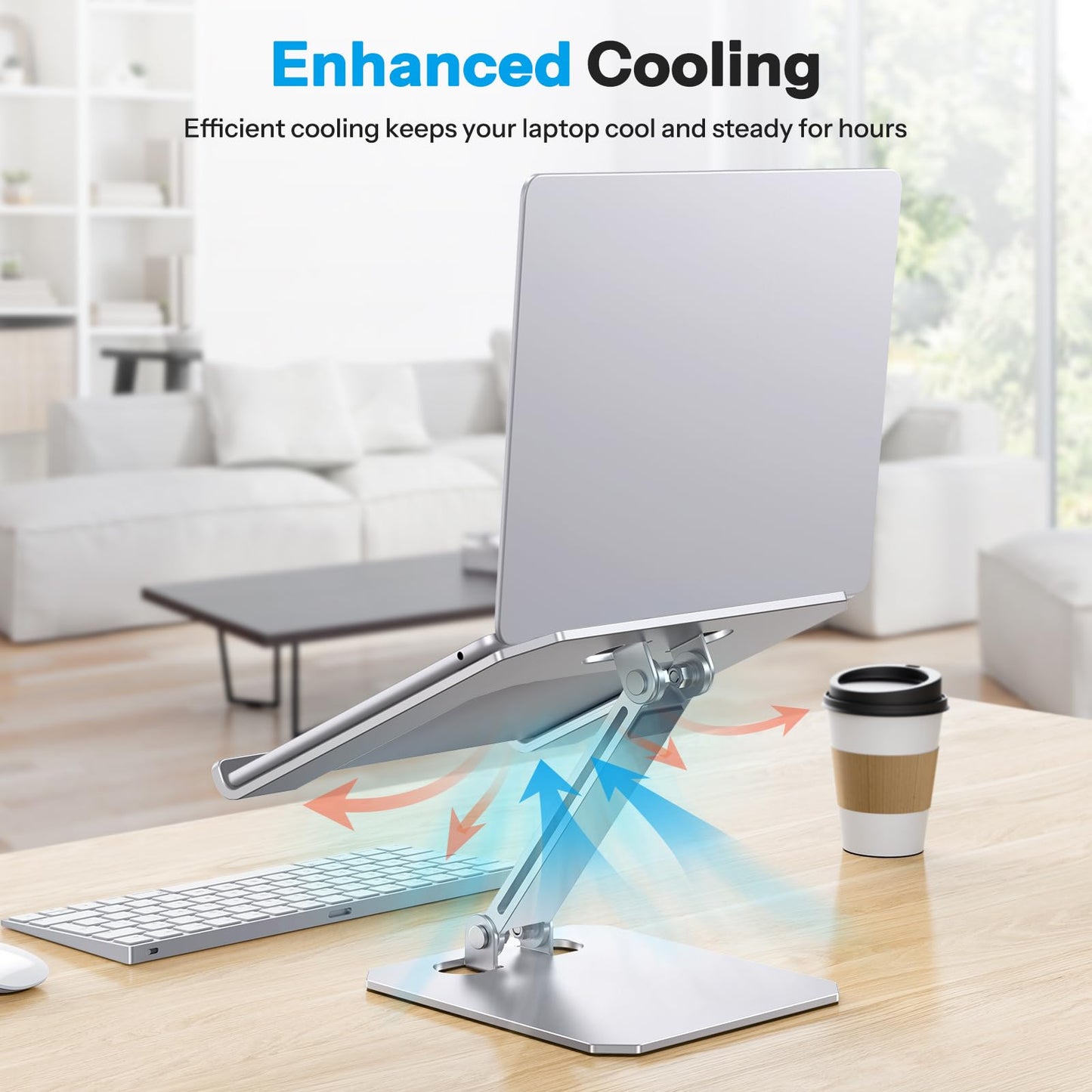 OMOTON Laptop Stand for Desk, Ergonomic Adjustable Computer Stand Aluminum Portable Desktop Laptop Riser Holder for MacBook Air Pro, Dell, HP and All Tablets Up to 15.6", Glossy Silver
