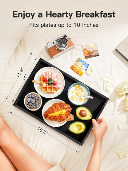 Pipishell Bamboo Bed Tray Table - Foldable Legs for Breakfast, Laptop Desk & Snack Use | Black