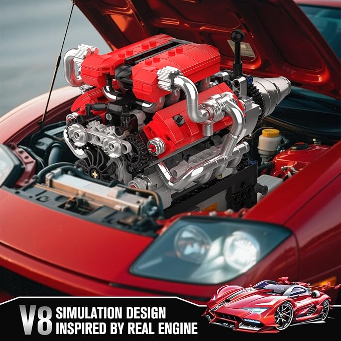 Mould King 10204 V8 Engine Model that Works MOC Ideas Mini V8 Engine Model Kit for Display STEM Building Project for Teens 14+(750 PCS)