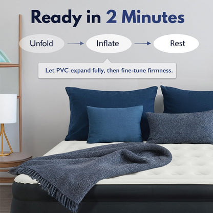 King Koil Full Size Plush Pillow Top Inflatable Air Mattress with Built-in Pump High-Speed Pump for Home, Camping, Guests, Luxury Double High Adjustable Blow Up Bed, Waterproof, 1-Year Warranty.
