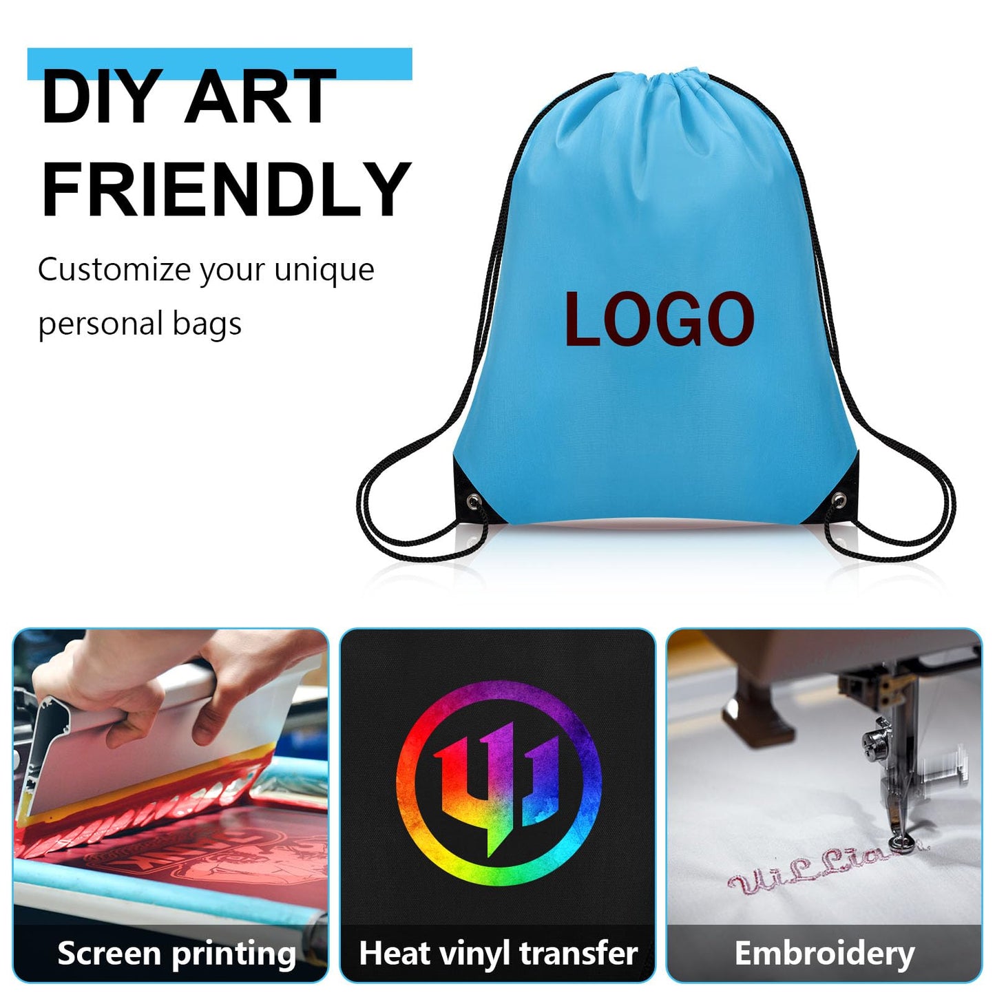 Grneric 200Pcs Drawstring Backpack Bulk Cinch Sackpack Drawstring Bags Nylon for Gym Party Trip(10 Colors)