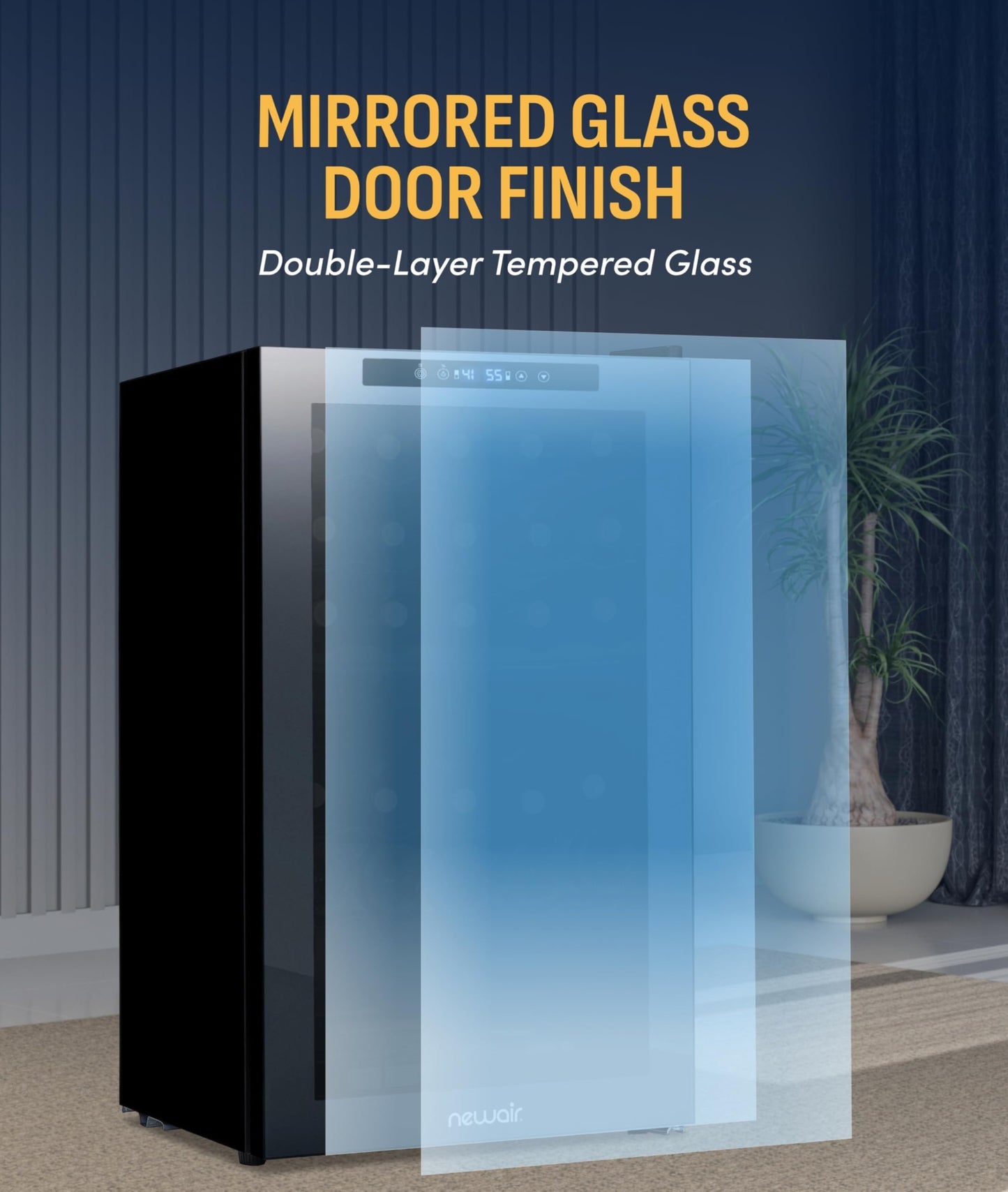 NewAir 20" Dual Zone Wine Fridge for 33 Bottles | Freestanding Wine Cooler Refrigerator with Glass Door | Mirrored Shadow™ Door & Quiet Compressor Cooling | Black