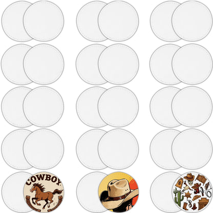 iFForce Full Sublimation Patches with No Border - 30 Pcs Iron on Blanks White Waterproof Smooth Glossy Material - Heat Press Round Patch Adhesive for Hat Cap Clothes Business
