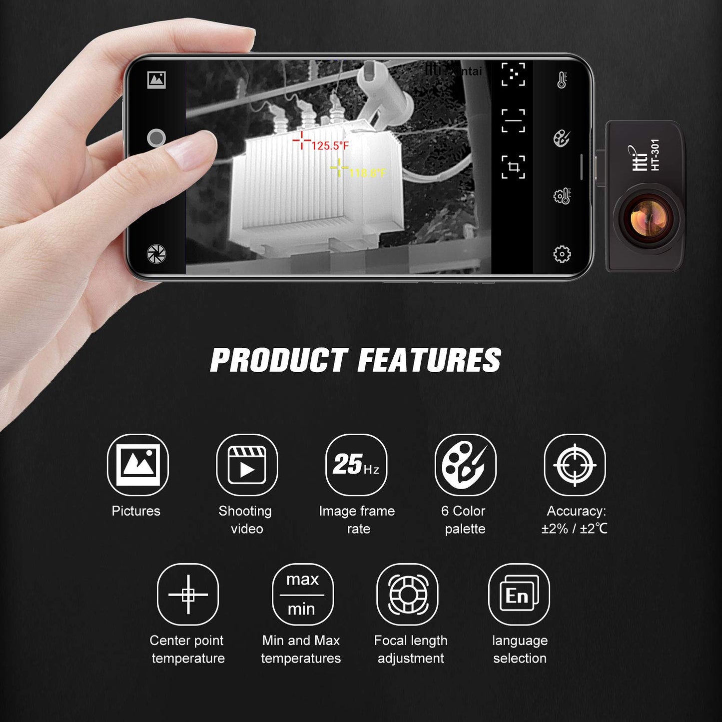 384 x 288 IR Resolution Infrared Thermal Imaging Camera for Android Smartphones, USB or Type-C with 25 HZ, Hti-Xintai Thermal Imaging Camera