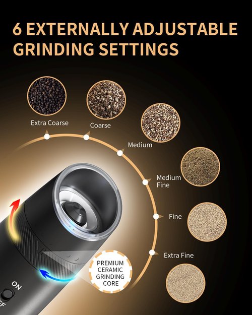 CIRCLE JOY Electric Salt and Pepper Grinder Set - Rechargeable, Adjustable Coarseness, LED Light