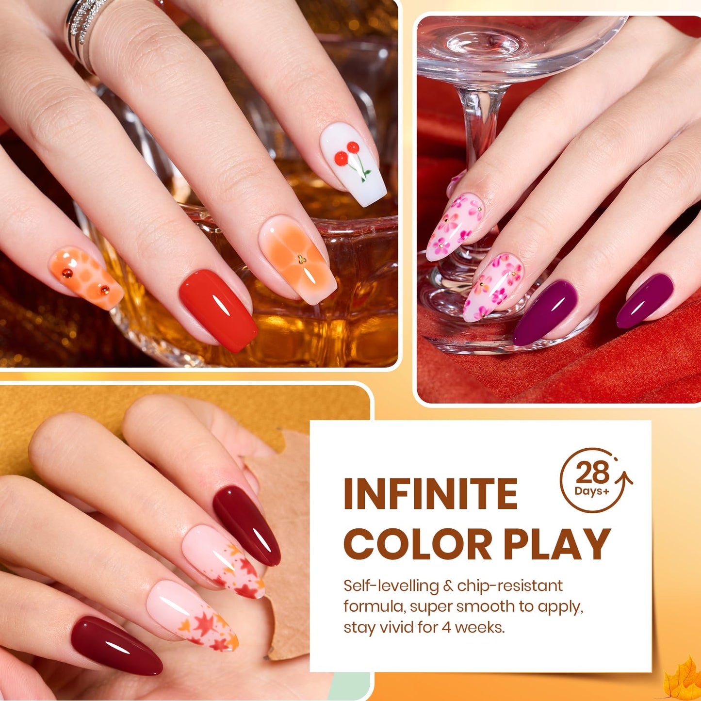 Beetles Fall Gel Nail Kit, Mystic Wonderland Gel Polish Set, 36 Colors Burgundy Brown Orange Red Polish Kit with Base Coat Glossy Matte & Glitter Top Coat Soak Off UV Led Nails Gifts for Women