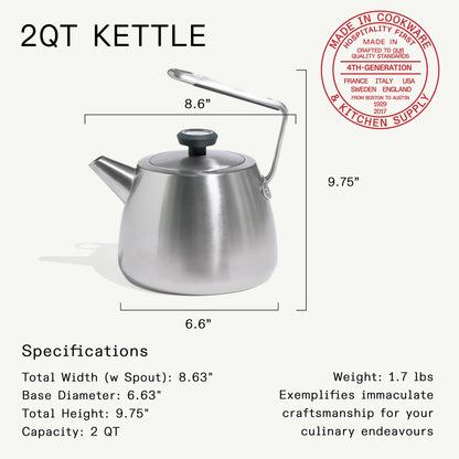 Made In Cookware | 2 QT Kettle | Stainless Steel | With Built-In Temperature Gauge | Includes Handle Sleeve | Induction Compatible
