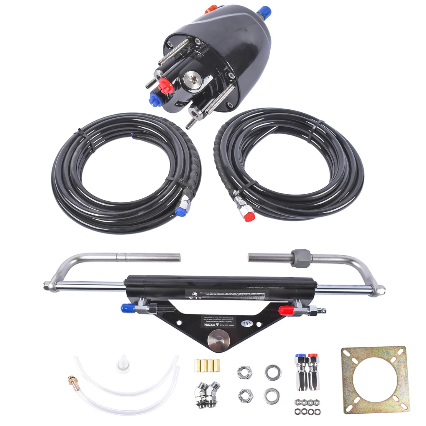 GELUOXI 150HP Marine Outboard Hydraulic Steering Kit with Dual-Lock Cylinder, High-Pressure Pump (6.9mpa/1000psi), 2X 20ft Durable Nylon Hose (5/16") for Single-Engine Boats
