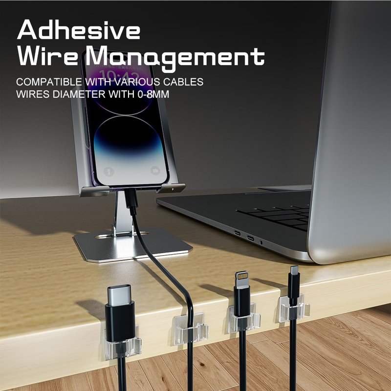 KGROTE 100PCS Cable Clips, Adhesive Wire Clips Strong Cord Clips Wire Holders, Cable Management Clips for Desk, Wall, Car, TV, Ethernet Cable (Clear, Medium)