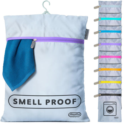 MUMI Travel Laundry Bag – Moisture & Smell-Proof Wash Bag with Folding Hanger & Outer Pouch | Large Washable Bags for Suitcase, Gym & Packing | Clothes Organizer for Trips & Storage - Purple