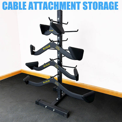 BLUSLM Cable Attachment Rack for Lat Pull Down Bar, Heavy Duty Steel Lat Bar Organizer, Gym Storage Rack for LAT Pulldown Attachments
