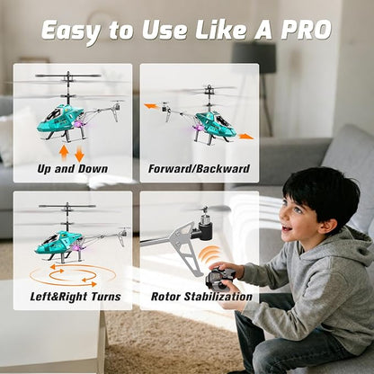XIKOTEC Remote Control Helicopter RC Helicopter Toy for Kids 2.4GHz RC Plane with LED Lights RC Flying Toy Easy to Fly Indoor/Outdoor Gifts Toys for Kids Beginners 8+ (Blue)