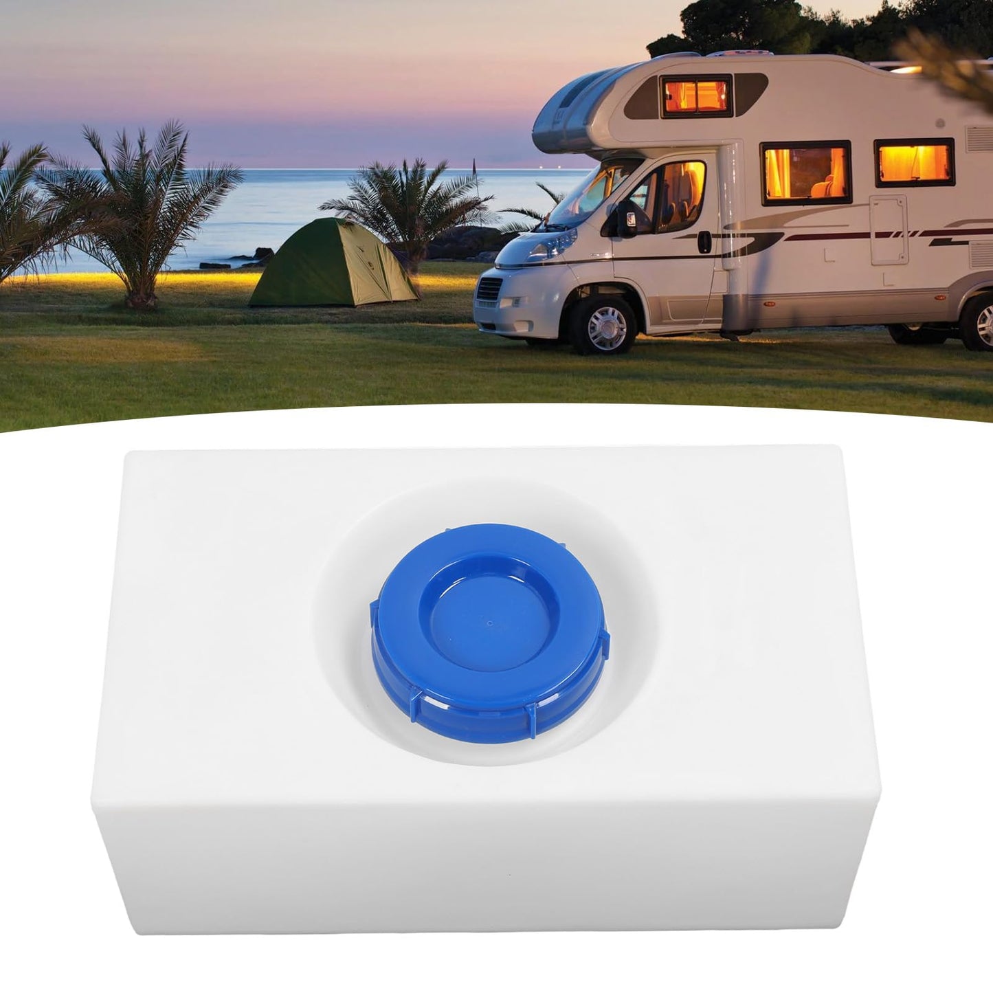Asixxsix 8 Gallon RV Fresh Water Tank, Food Grade Leakproof LLDPE Fresh Water Holding Tank, Portable RV Water Storage Tank with 130mm Water Inlet for Caravans Trailers Boats Yachts