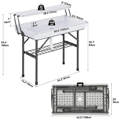 YITAHOME Two-Tier Ice Table, 4FT Folding Ice Cooler Table with Drain and Detachable Skirt, Portable Ice Table for Parties, Picnics, Camping, Weddings, BBQs