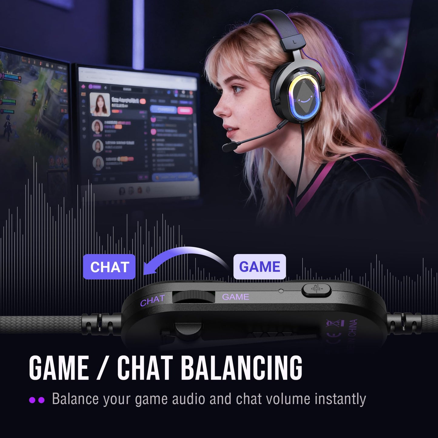 FIFINE Wired USB Gaming Headset: 7.1 Surround Sound - Vibrant Customizable RGB - Game/Chat Balance, Gamer Headphone with Noise Canceling Mic for PC, PS5/PS4, Laptop, Mac - AmpliGame H13BP