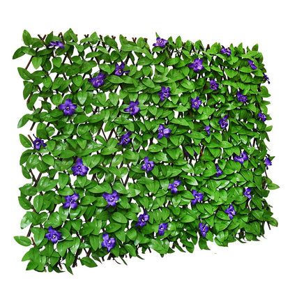 GLANT Expandable Fence Privacy Screen for Balcony Patio Outdoor,Decorative Faux Ivy Fencing Panel,Artificial Hedges (Single Sided Leaves) (4, Purple Flowers)