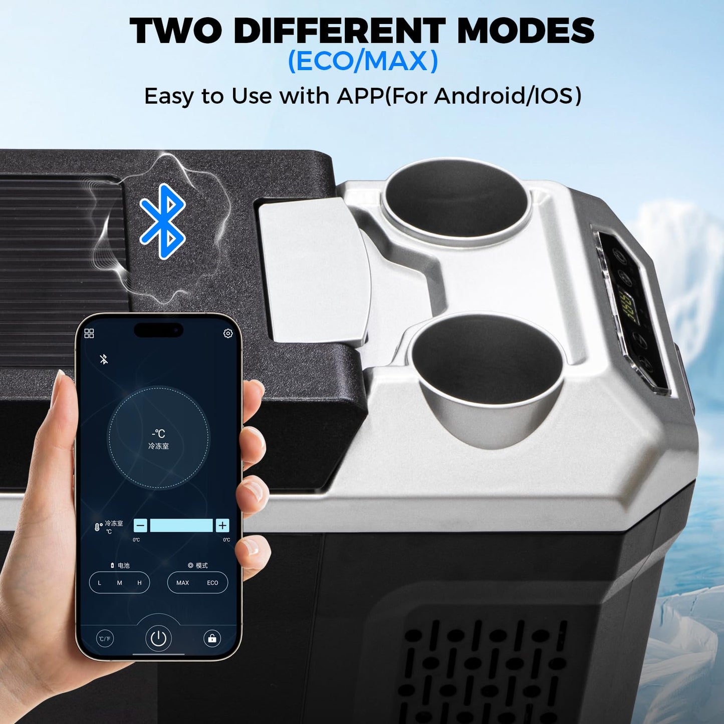 Center Console Fridge with Bluetooth APP Control,Car Refrigerator 16QT Portable Freezer Compressor Cooler (0°F ~ 64°F”),Car Refrigerator RV Fridge 12/24V DC&110V AC for MPV,RV,Travel,SUV, Van Camping