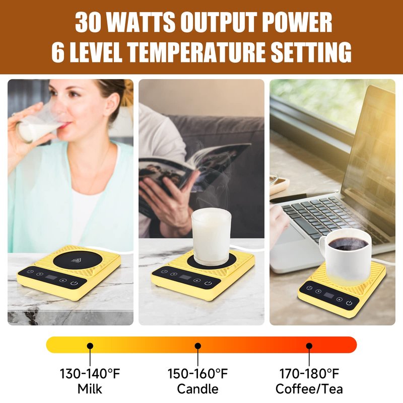 Mug Warmer - Electric Coffee Mug Warmer with Timer,Coffee Cup Warmer for Desk Auto Shut Off,Smart 6-Temperature Control, Coffee Accessories for Coffee Lovers, Yellow