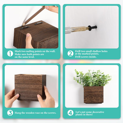Qinyoung 4 Pack Wood Wall Planters Natural Hanging Plant Pots 5.5 x 5 Inches Natural Farmhouse Wall Hanging Decor Vase for Indoor Dried Flowers and Faux Greenery