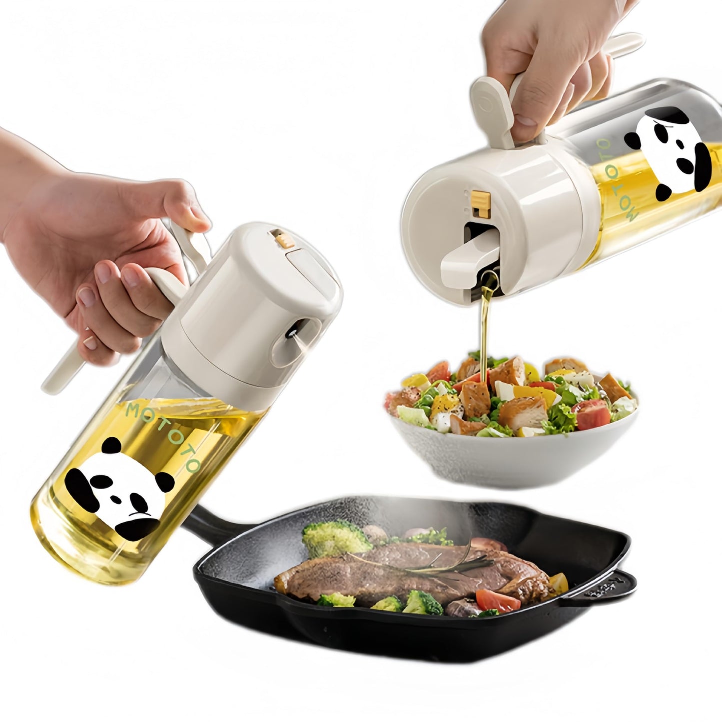 Oil Sprayer for Cooking, 18.6oz/550ml 2 in 1 Olive Oil Dispenser Bottle for Kitchen, Oil Mister Spray Bottle for Cooking, Air Fryer, Salad, Frying, BBQ (Creamy White)