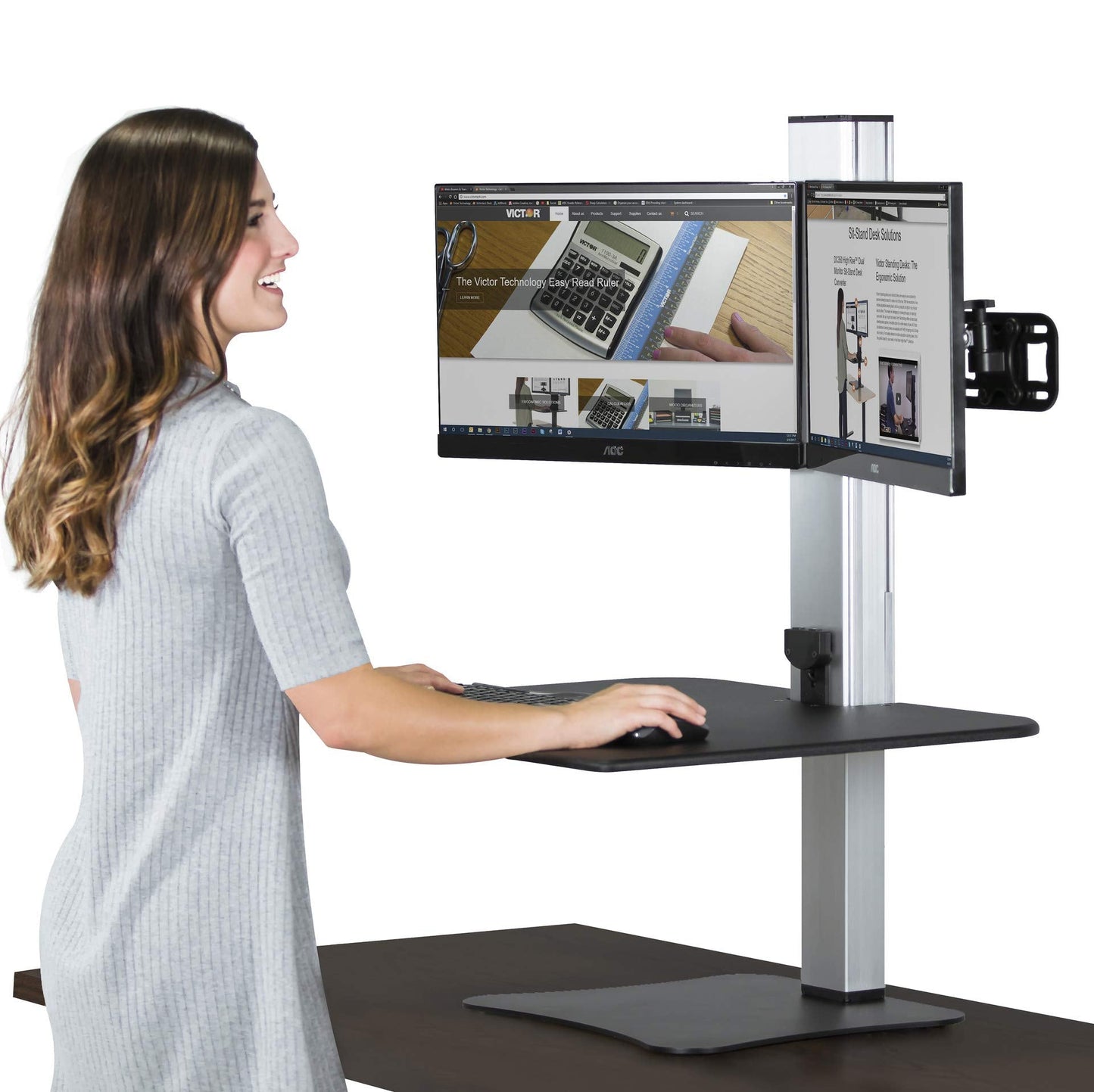 Victor Dual Monitor Electric Standing Desk Workstation, Height Adjustable Sit-Stand Converter with Dual Monitor Support, 28″ x 23″ Work Surface (DC450)