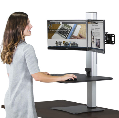 Victor Dual Monitor Electric Standing Desk Workstation, Height Adjustable Sit-Stand Converter with Dual Monitor Support, 28″ x 23″ Work Surface (DC450)