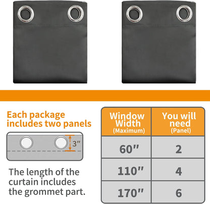 YoungsTex Blackout Curtains - Room Darkening Thermal Insulated Drapes, 2 Panels, 42 x 63 Inch, Dark Grey