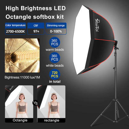 Shirtal Softbox Lighting Kit,37" Octangle Softbox Photography Lighting Kit with 110W 2700-6500K 11000Lux Dimmable LED Prismatic Lamp and Remote Control,Photo Studio Soft Box Lights for Video Recording