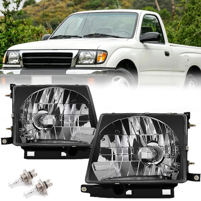 ATOMTEC Headlights Assembly Fit For 1997 1998 1999 2000 Toyota Tacoma Black Housing W/Bulb Passenger and Driver Side TO2503120 TO2502120 8111004090 8115004090