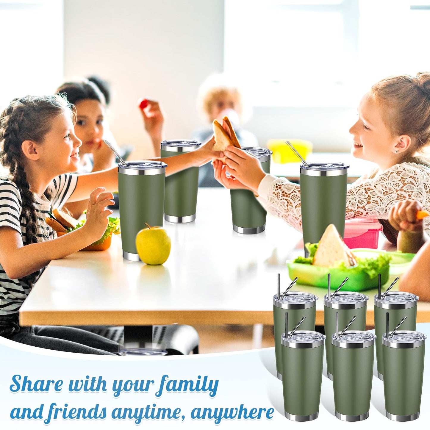 Sieral 25 Pack 20oz Tumbler Bulk Stainless Steel Cups Double Wall Vacuum Insulated Travel Mug Bulk Durable Tumblers with Lid and Straw Powder Coated Coffee Cups (Army Green)
