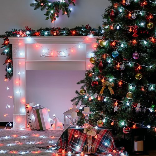 JMEXSUSS Globe String Lights, Red and White Christmas Lights, 100 LED Plug