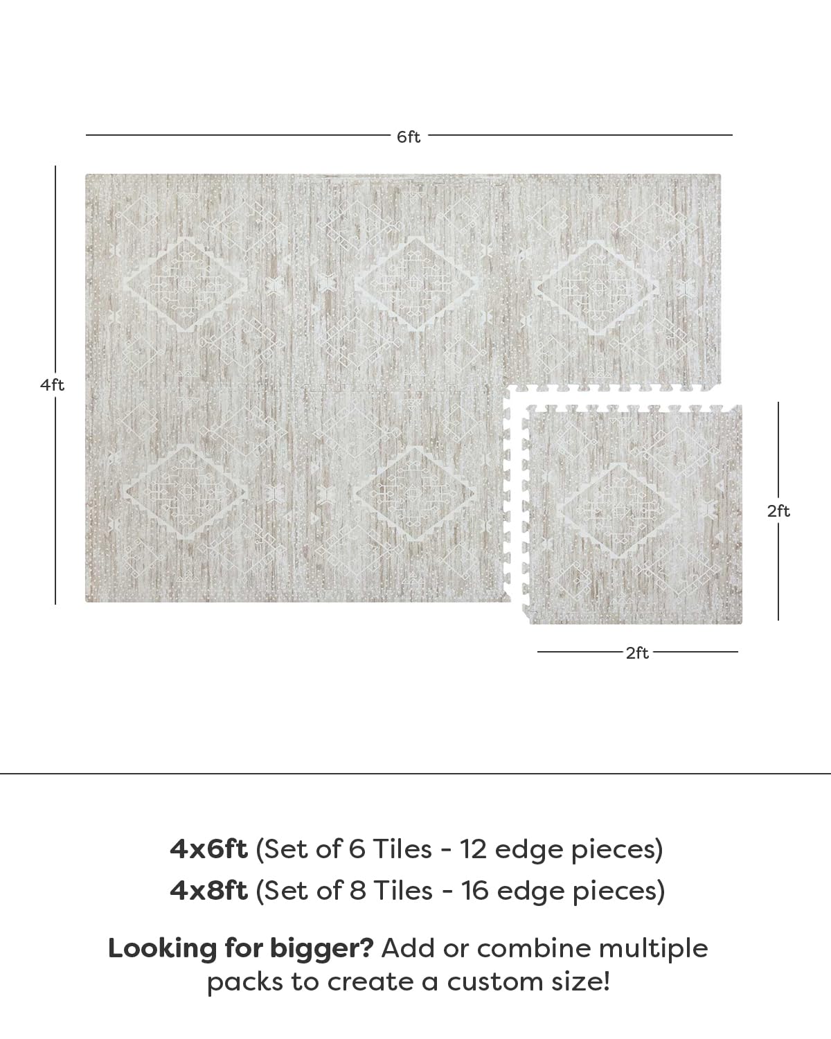 House of Noa Play Mat – 4x6 Driftwood Ula – Set of 6 Tiles – Cushioned EVA Foam Play Mat for Floor, Soft Interlocking Mats for Hard Floors