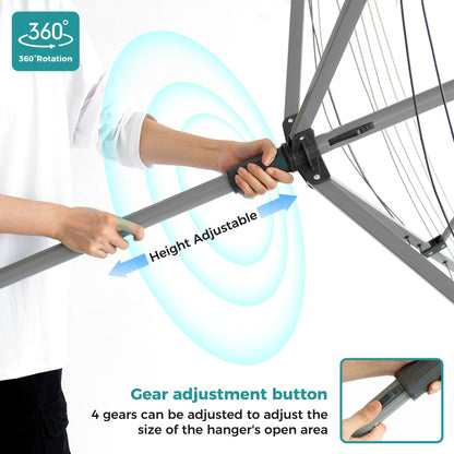 Sukkiri Homu Foldable Laundry Drying Rack, Umbrella Style Clothes Dryer 131 Ft Clothesline for Outdoor Backyard Use, Portable Garment Airer (78.74" H x 68.5" W x 49.61" L)