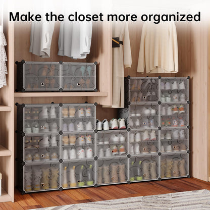MAGINELS 72-Pairs Shoe Storage Organizer Cabinet,Portable Shoe Rack Organizer with Door,Large DIY Plastic Detachable Shoes Shelves for Entryway,Bedroom,Black