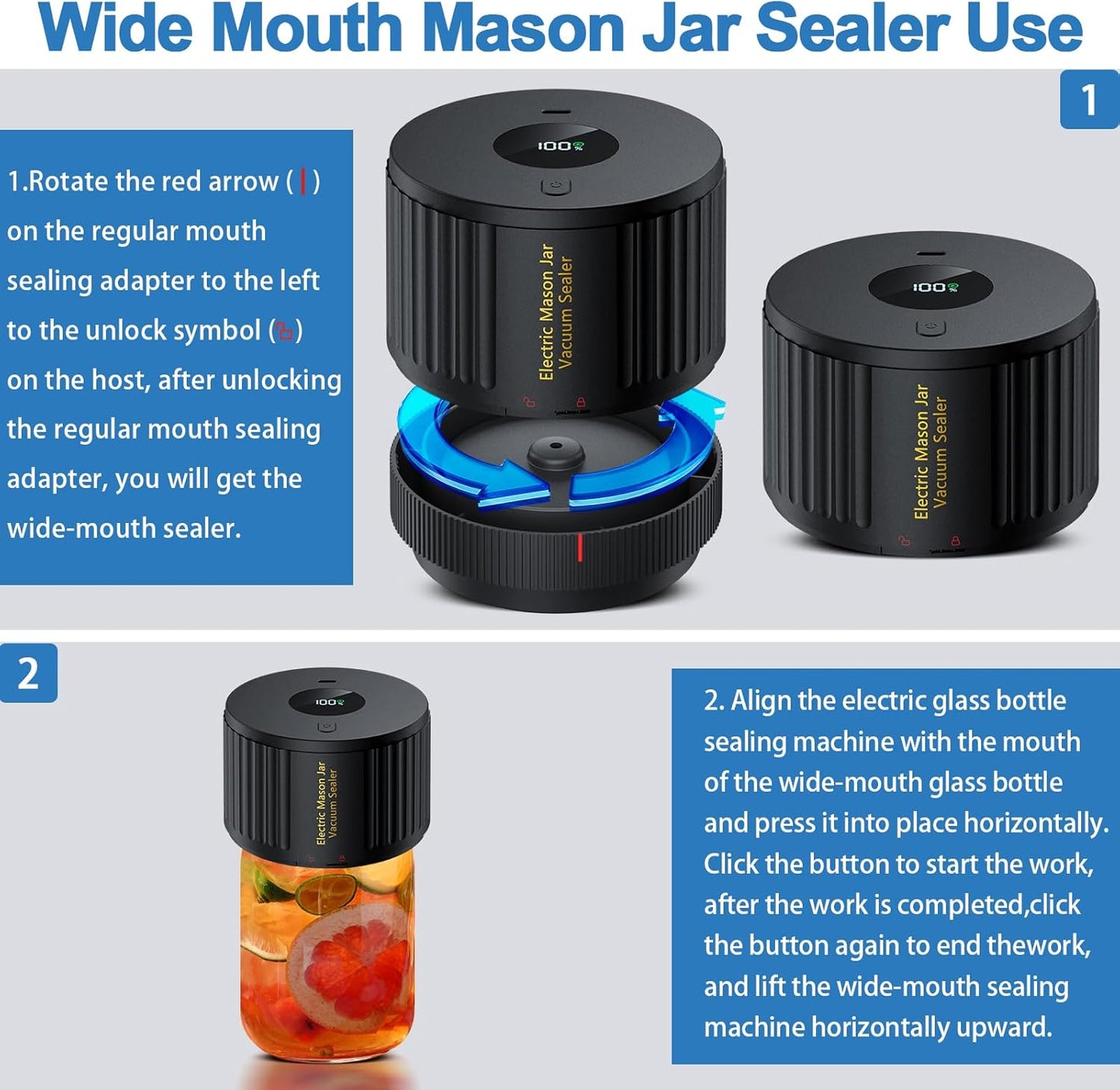 LOVE MOMENT Electric Mason Jar Vacuum Sealer Kit - Ideal for Wide & Regular Mouth Jars