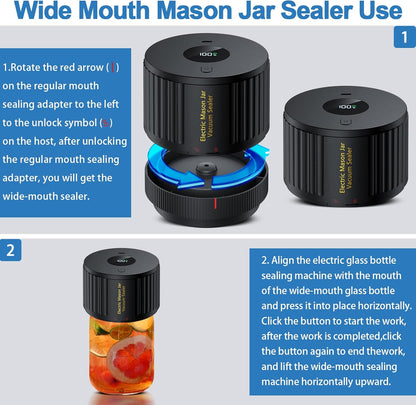 LOVE MOMENT Electric Mason Jar Vacuum Sealer Kit - Ideal for Wide & Regular Mouth Jars