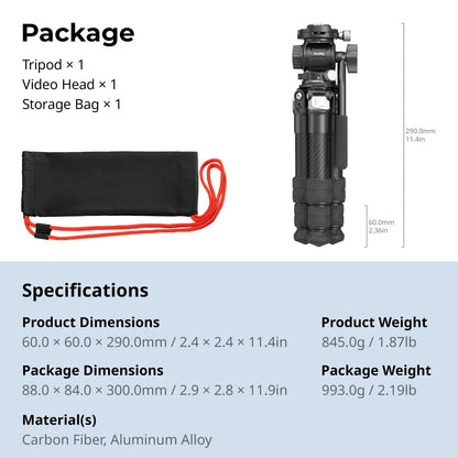 SmallRig Portable Carbon Fiber Tabletop Tripod Kit, 17'' Compact Mini Desktop Tripod with Video Head High Load-Bearing, Built-in QR Plate for Arca, Max Load 3kg / 6.6lb for Cameras, DSLR