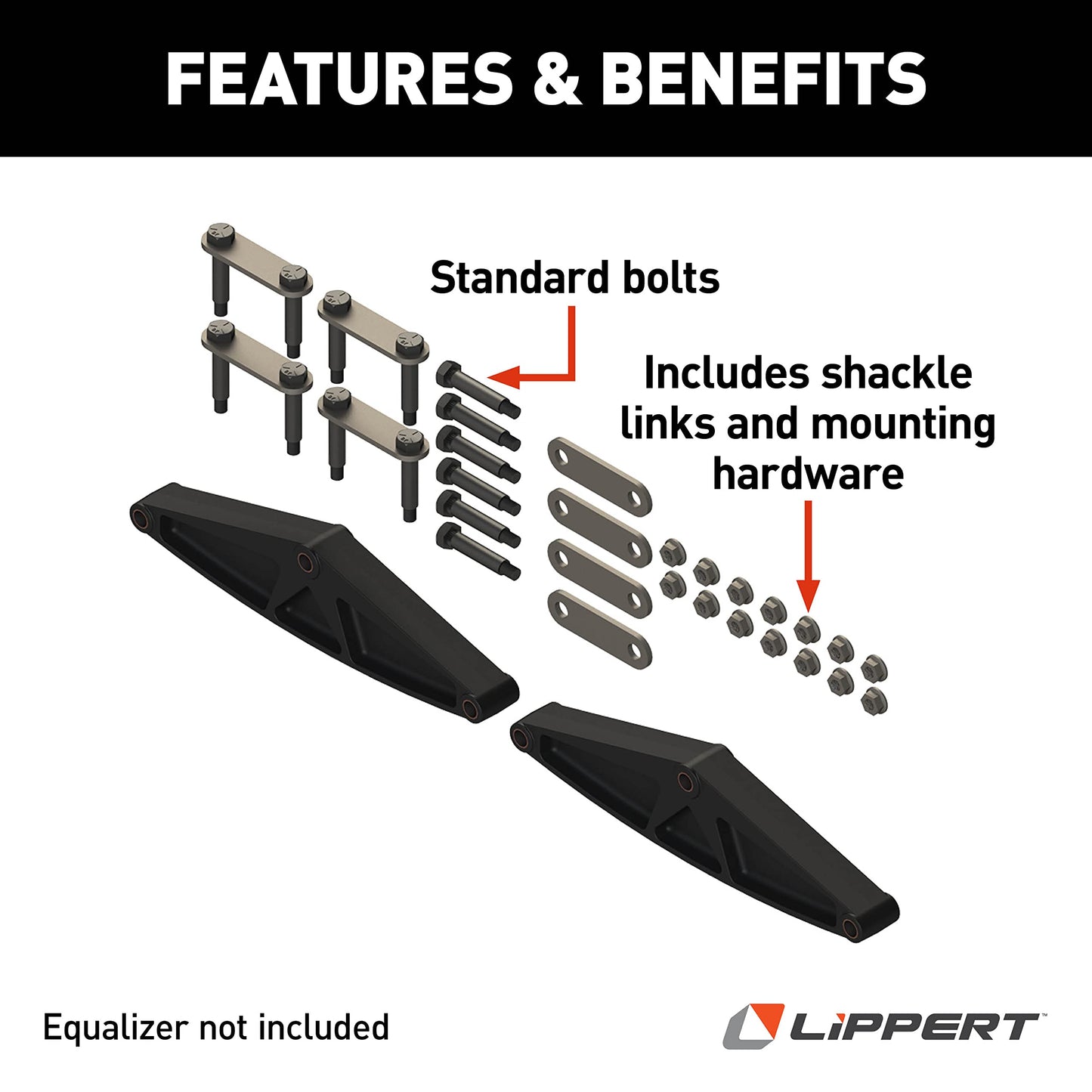 Lippert Replacement Tandem Axle Attaching Parts (AP) Kit with Wide-Stance Cast Equalizer and Standard Bolts for RV Trailer Suspensions - 239491