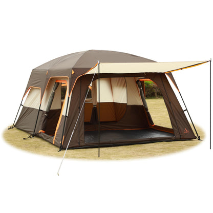 KTT Extra Large Tent 12 Person,Family Cabin Tents,2 Rooms,3 Doors and 3 Windows with Mesh,Straight Wall,Waterproof,Double Layer,Big Tent for Outdoor,Picnic,Camping,Family Gathering(Brown)