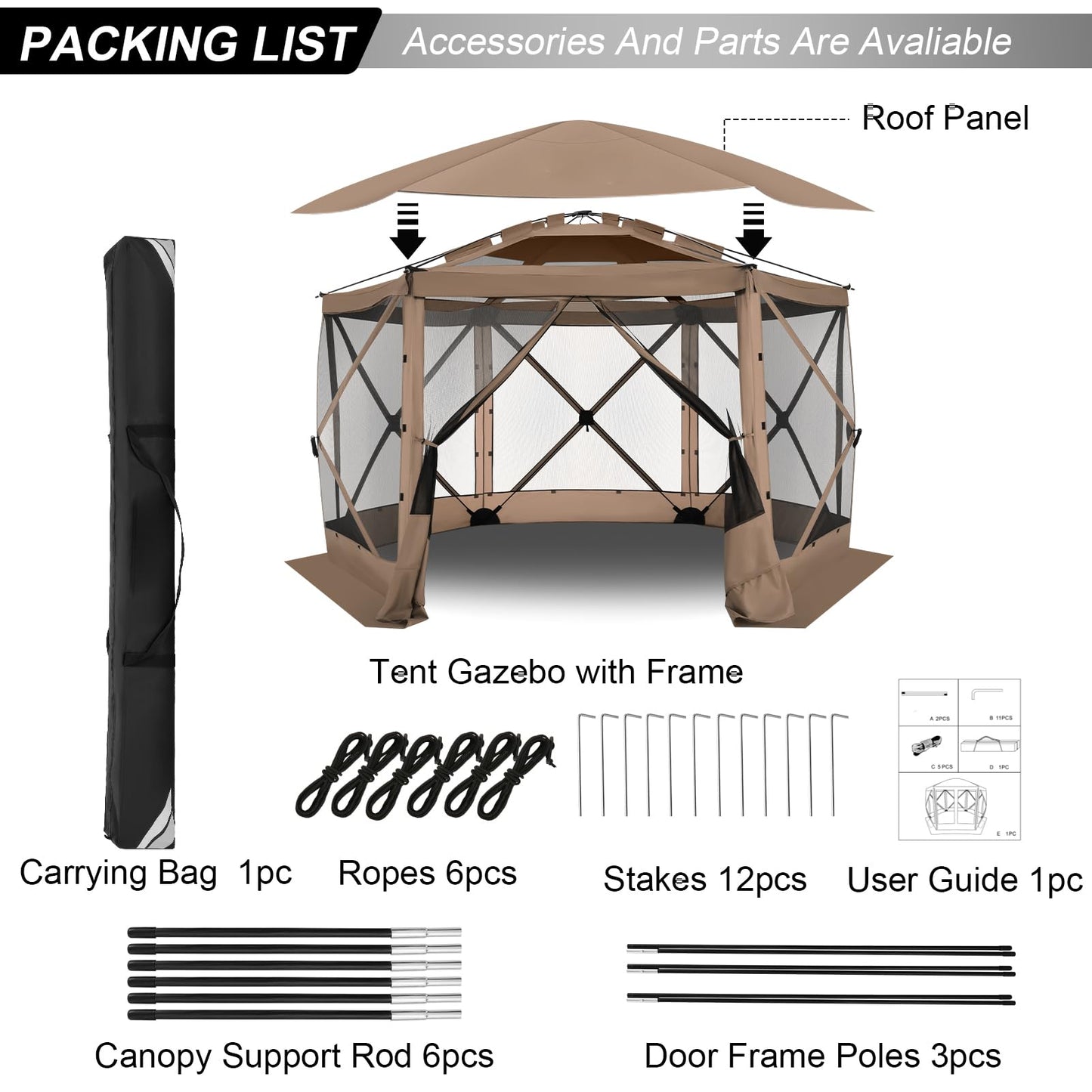 COBIZI 12x12 FT Pop Up Canopy Stargazing Tent, Gazebos On Clearance with Removable Roof, Screened in Gazebo, Screen Tents Portable carpas para Patio for Outdoor Camping,Backyard, Garden, Khaki(Pro)