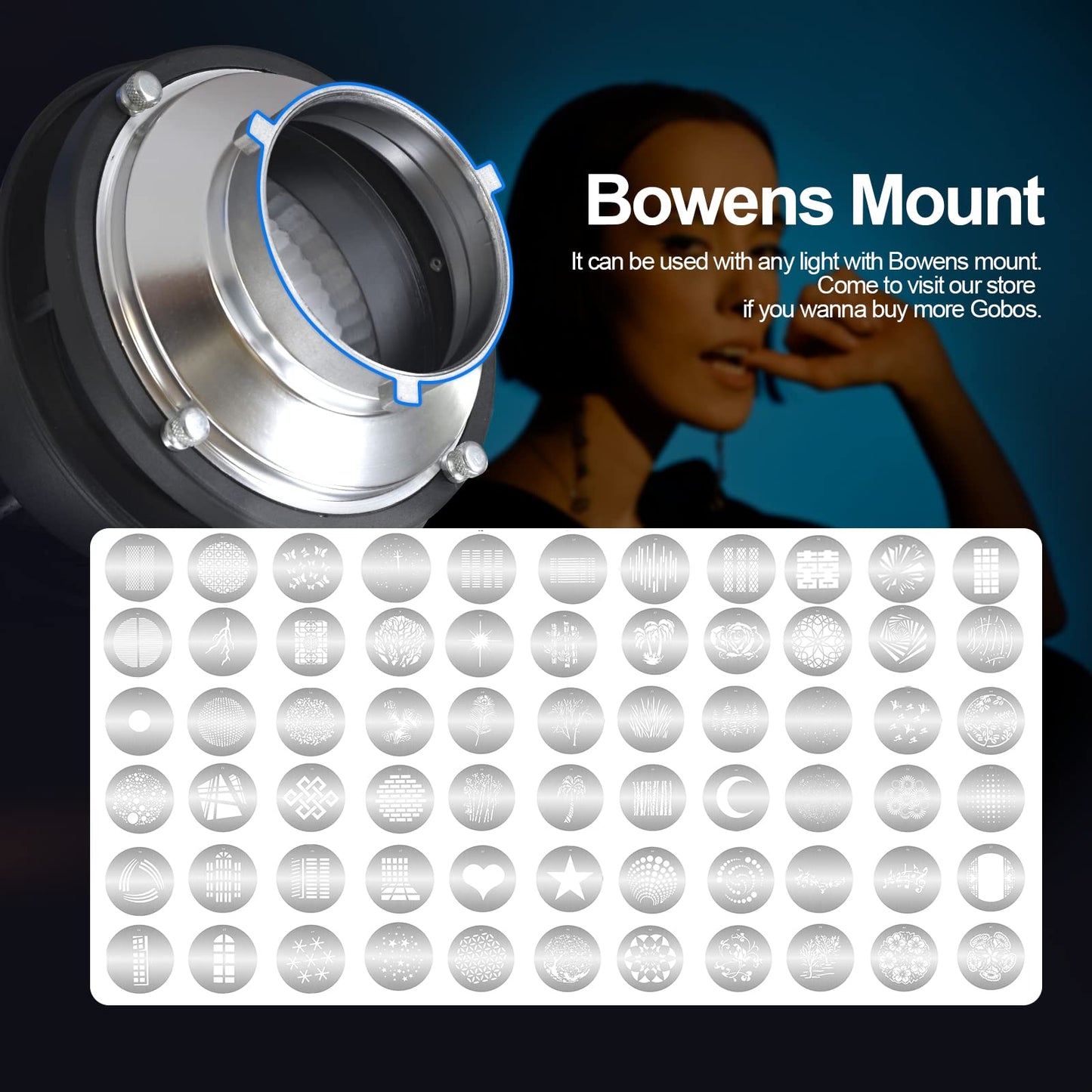 Wellmaking Bowens Mount Optical Snoot Conical, Flash Projector Attachment, Spotlight Snoot Photography Video Artist Modelling Shape Light Studio with Optical Lens Various Gobos Photography Accessories