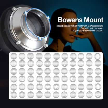 Wellmaking Bowens Mount Optical Snoot Conical, Flash Projector Attachment, Spotlight Snoot Photography Video Artist Modelling Shape Light Studio with Optical Lens Various Gobos Photography Accessories