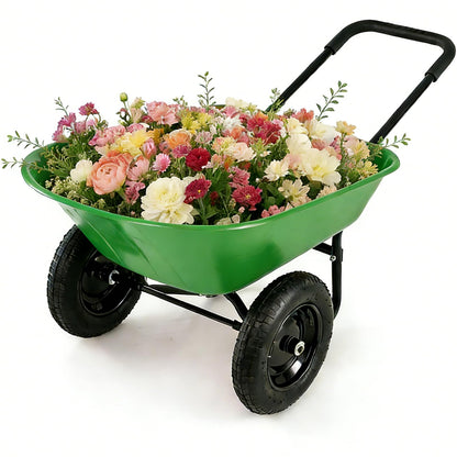 ERGOMASTER Dual-Wheel Wheelbarrow, Home Utility Garden Cart, Large Heavy Duty Yard Cart for Gardening (Bright Green)