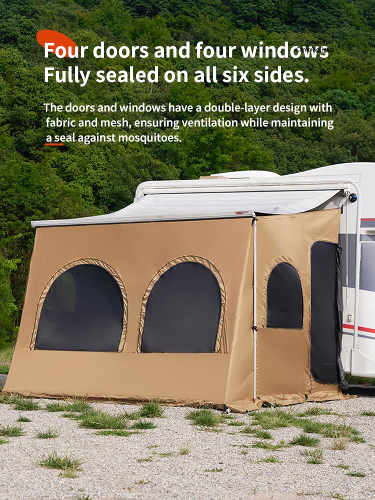 RV Awning Screen, Camper Awning Screen Room for Travel Trailer, RV Awning Tent, Sun Shade Screen for Fiamma, Thule & Dometic Awnings, Polyester Fabric, Sunproof, Windproof, Waterproof, 11.48 ft