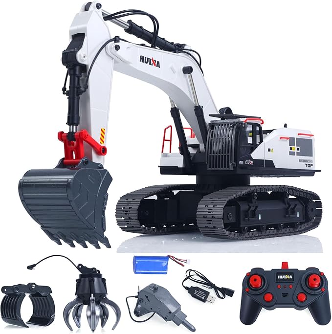 US in Stock 1/14 HUINA RC Metal Excavator Model 1594 Radio Control 22CH Ball Claw Bucket Comes with Lights and Sound Hobby Grade Model for Ages 14+