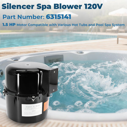 XHHEZQ 6315141 Silencer Spa Blower 1.5 HP 120 Volt 7.3 Amps Replacement for Air Supply, for use with 2 inch Plumbing, Quiet and Shock-Absorbing, Easy Installation, for Pool Hot Tub & Spa